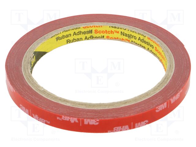 Tape: fixing; W: 9mm; L: 5.5m; Thk: 0.4mm; acrylic; grey; 31N/cm