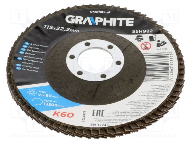 Flap grinding wheels; Ø: 115mm; Øhole: 22.2mm; Granularity: 60