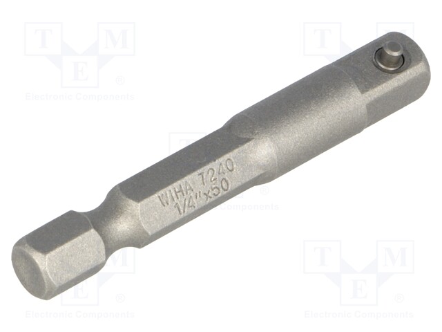 Adapter; Overall len: 50mm; Mounting: 1/4" (E6,3mm),square 1/4"