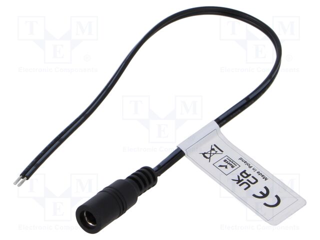 Cable; 2x0.52mm2; DC 5,5/2,1 socket; straight; black; 0.25m