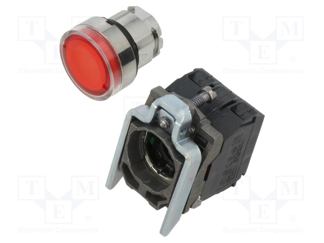 Switch: push-button; 22mm; Stabl.pos: 1; NC + NO; red; 0÷250V; IP66