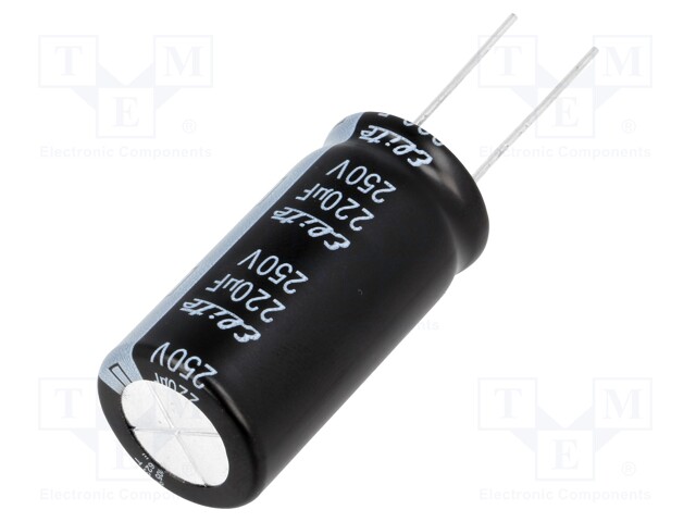 Capacitor: electrolytic; THT; 220uF; 250VDC; Ø18x35.5mm; ±20%