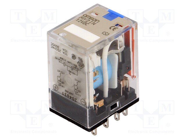 Relay: electromagnetic; DPDT; Ucoil: 12VDC; 10A/220VAC; 10A/24VDC