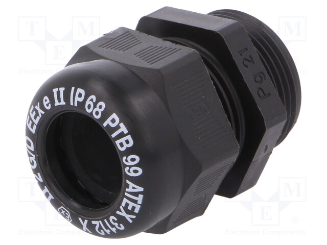 Cable gland; with thread PG; PG21; IP68; Mat: polyamide; black
