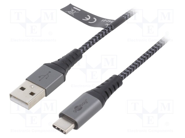Cable; USB 2.0; USB A plug,USB C plug; 1m; 480Mbps