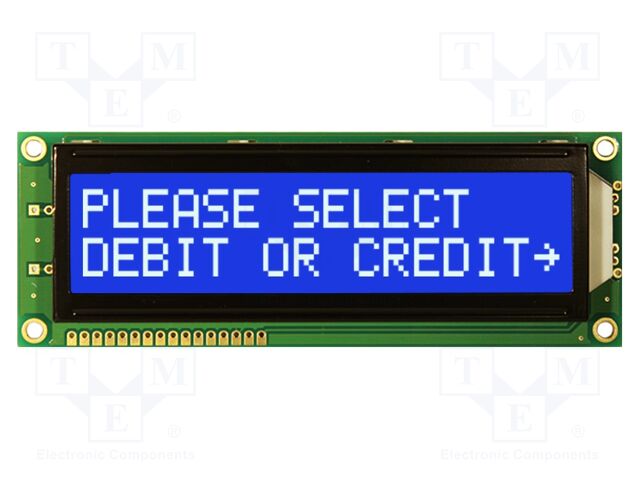 Display: LCD; STN Negative; 16x2; blue; 122x44mm; LED; 1x16; 5V