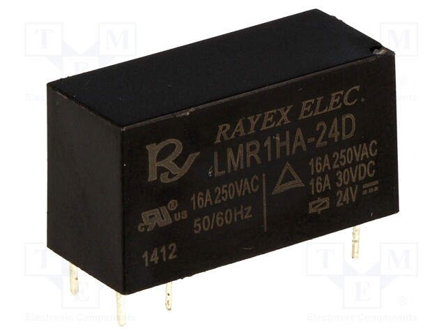 Relay: electromagnetic; SPST-NO; Ucoil: 24VDC; 16A/250VAC; 16A