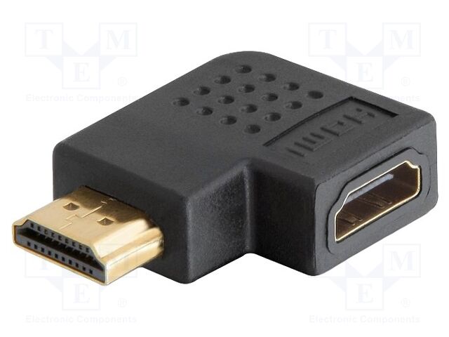 Adapter; HDMI socket,HDMI plug 90° left/right; black