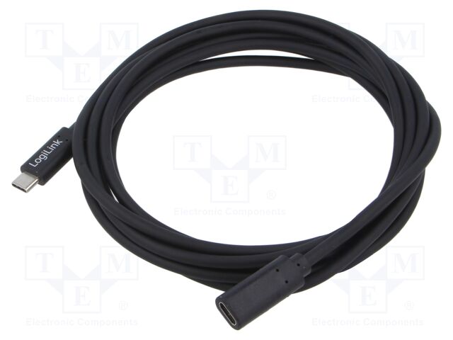 Cable; High Speed,USB 2.0; USB C socket,USB C plug; 3m; black