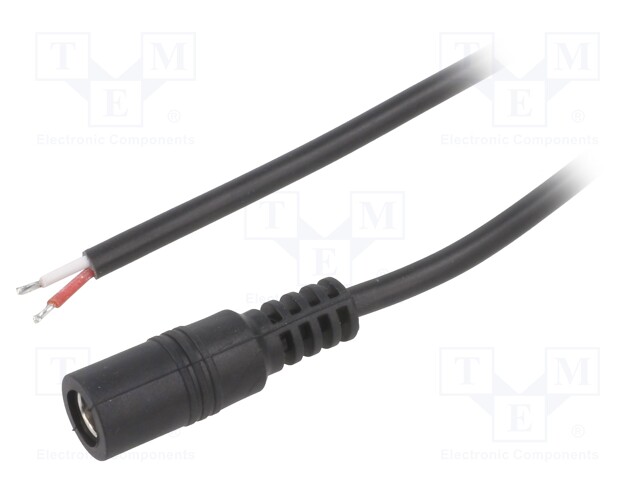 Cable; wires,DC 5,5/2,1 socket; straight; 0.5mm2; black; 2m