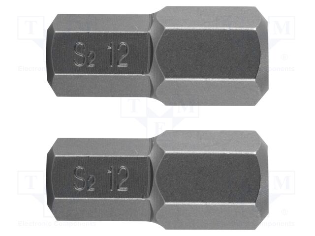 Screwdriver bit; hex key; HEX 12mm; Overall len: 30mm; 2pcs.