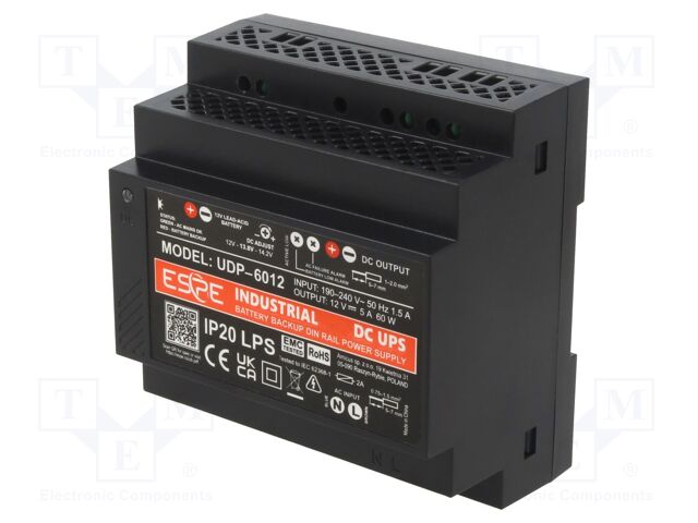 Power supply: switching; for DIN rail; 12VDC; 5A; 190÷240VAC; 88%
