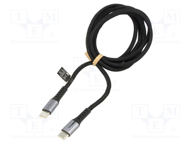 Cable; USB 2.0; USB C plug,both sides; 1.5m; black; 480Mbps; 100W