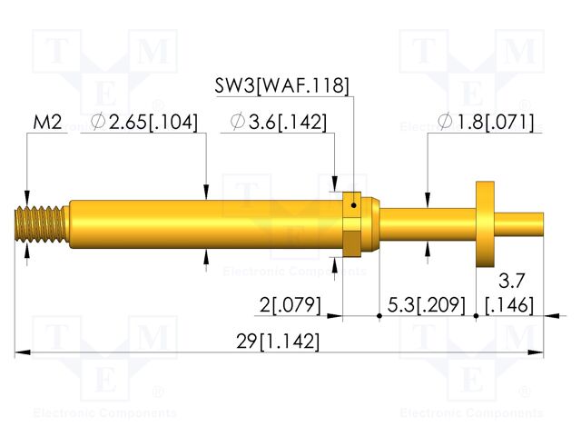 Test needle; Spring compression: 4mm; 5mm; 8A; CuBe; gold-plated