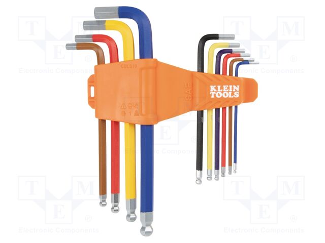 Wrench: hex key-set; inch,spherical; long; 10pcs.