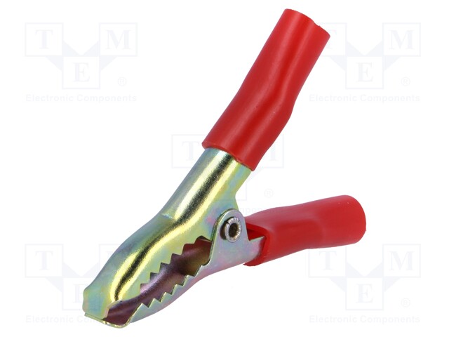 Crocodile clip; 15A; Grip capac: max.25mm; Overall len: 65mm; red