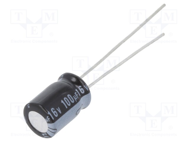 Capacitor: electrolytic; THT; 100uF; 16VDC; Ø6.3x9mm; Pitch: 2.5mm