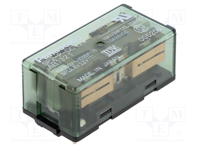 Relay: electromagnetic; DPDT; Ucoil: 12VDC; 15A/250VAC; 10A/30VDC