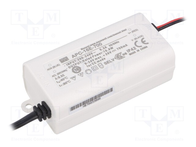 Power supply: switched-mode; LED; 16.8W; 9÷24VDC; 700mA; IP42; 100g