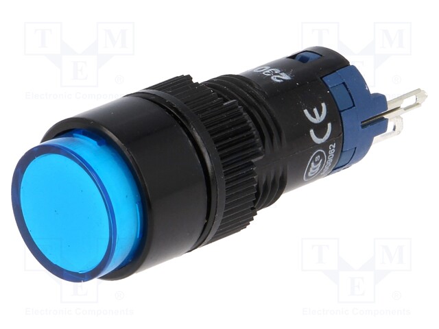 Switch: push-button; Pos: 2; SPDT; 0.5A/250VAC; 1A/24VDC; blue; blue