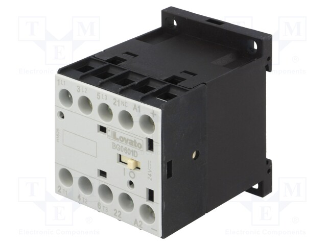 Contactor: 3-pole; NO x3; Auxiliary contacts: NC; 24VDC; 6A; DIN; BG
