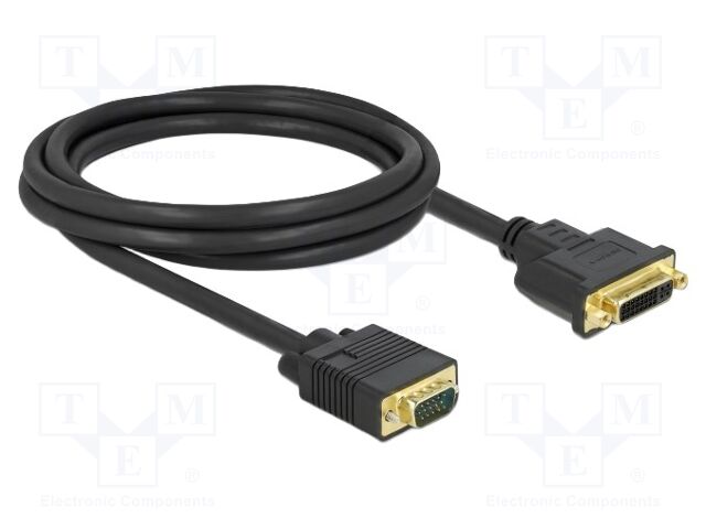 Cable; DVI-I (24+5) socket,VGA male; single link; Len: 2m; black