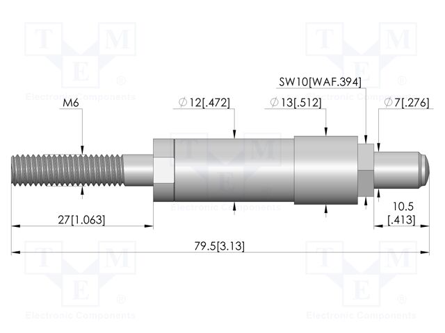 Test needle; Spring compression: 7mm; 10.5mm; 35A; brass; Ø: 7mm