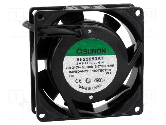 Fan: AC; axial; 230VAC; 80x80x25mm; 30.6(±5%)m3/h; 30dBA; 2450rpm