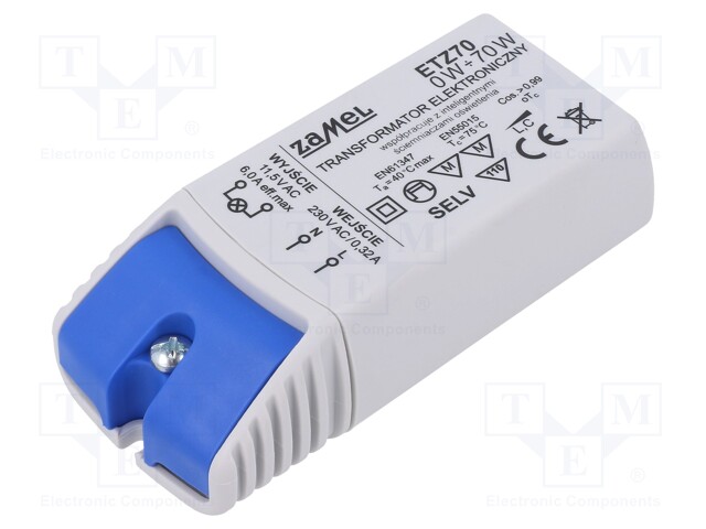 Transformer: electronic; 70VA; 230VAC; 11.5V; IP20; 95x41.5x27.5mm