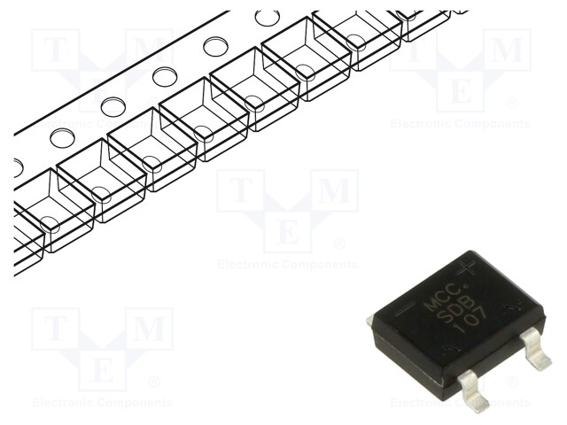 Bridge rectifier: single-phase; Urmax: 1kV; If: 1A; Ifsm: 30A; SDB-1