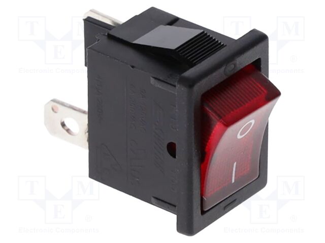 ROCKER; SPST; ON-OFF; 9A/125VAC; red; LED; R1973; 19.2x12.8mm