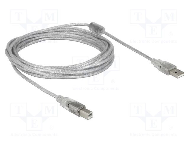Cable; USB 2.0; USB A plug,USB B plug; 5m; transparent; 480Mbps