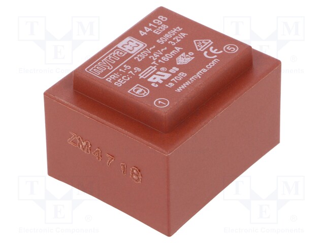 Transformer: encapsulated; 3.2VA; 230VAC; 24V; 133mA; Mounting: PCB