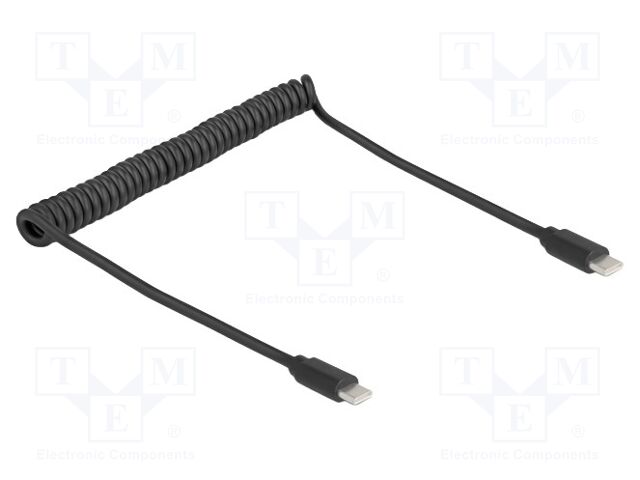 Cable; coiled,USB 2.0; USB C plug,both sides; black; 24AWG,28AWG