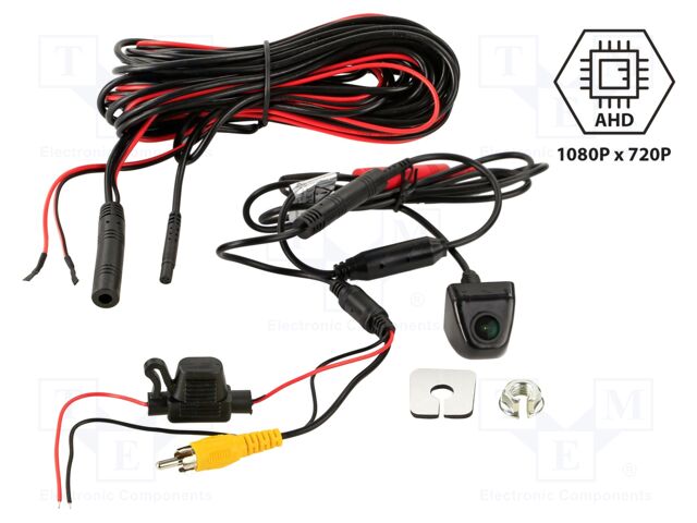 Rear view camera; 170°; black; 12VDC,24VDC; Kit: camera; screw