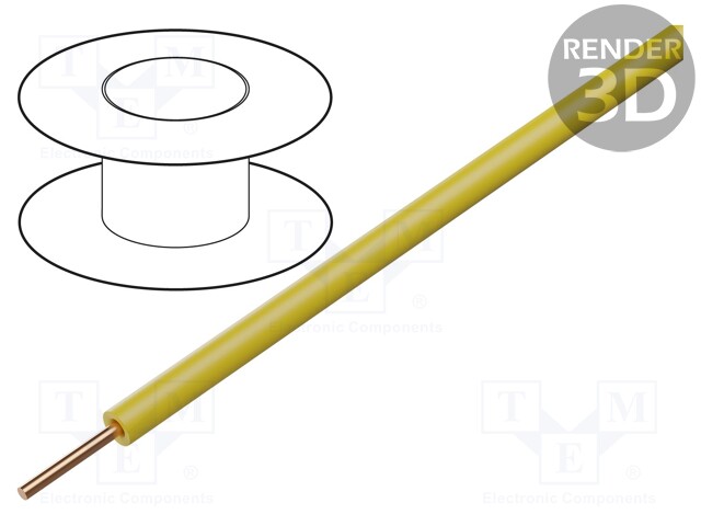 Wire; solid; Cu; 1x0,20mm2; PVC; yellow; 60V; -10÷85°C; 100m