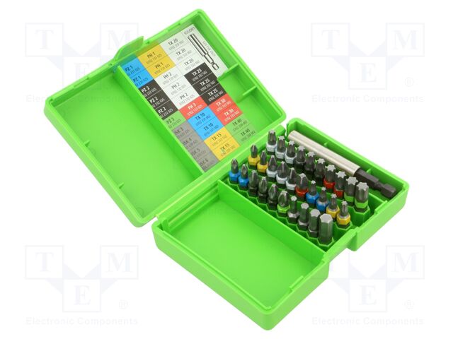 Tools set: screwdriver bits; hex key,Phillips,Pozidriv®,Torx®