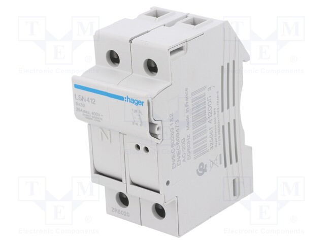 Fuse disconnector; 8x32mm; DIN; 25A; 400V; Poles: 2; -40÷70°C; IP20