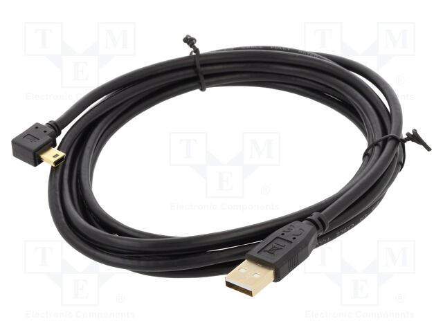 Cable; USB 2.0; USB A plug,USB B mini plug 90° left/right; 3m