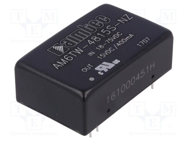 Converter: DC/DC; 6W; Uin: 18÷75V; 15VDC; Iout: 400mA; DIP24; 14g