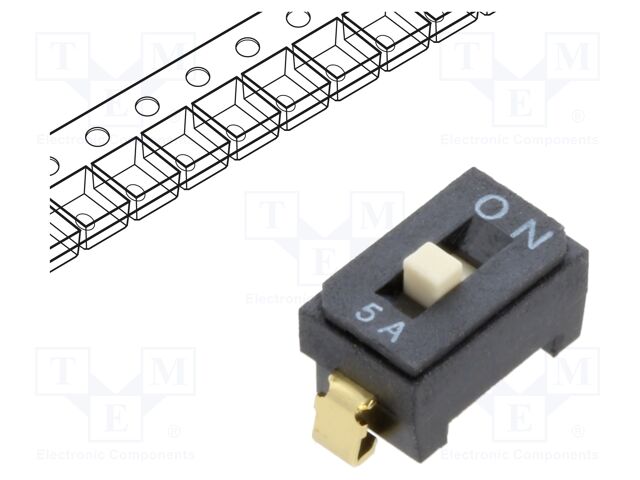 Switch: DIP-SWITCH; Poles number: 1; OFF-ON; 100mA/6VDC; Pos: 2/1