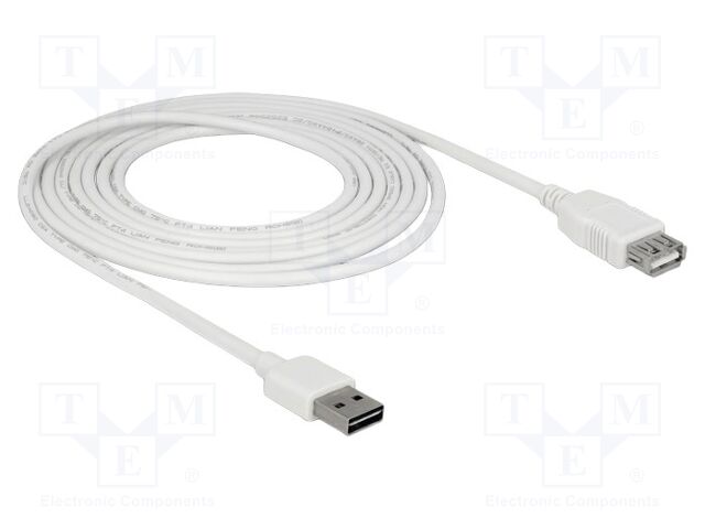 Cable; USB 2.0; USB A socket,USB A plug double sided; 3m; white