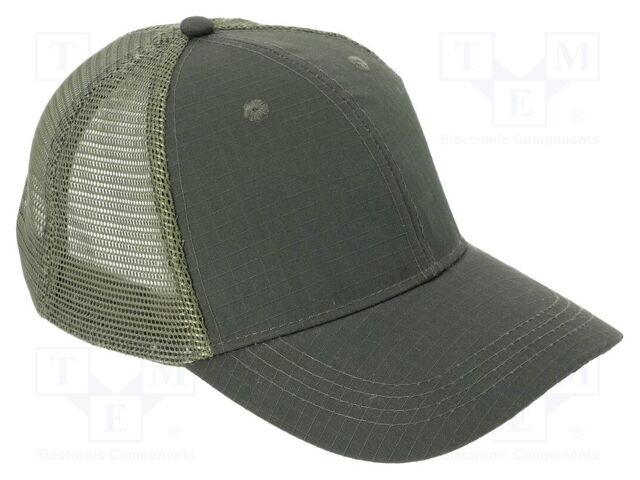 Baseball cap; adjustable,with net; green; cotton,polyester