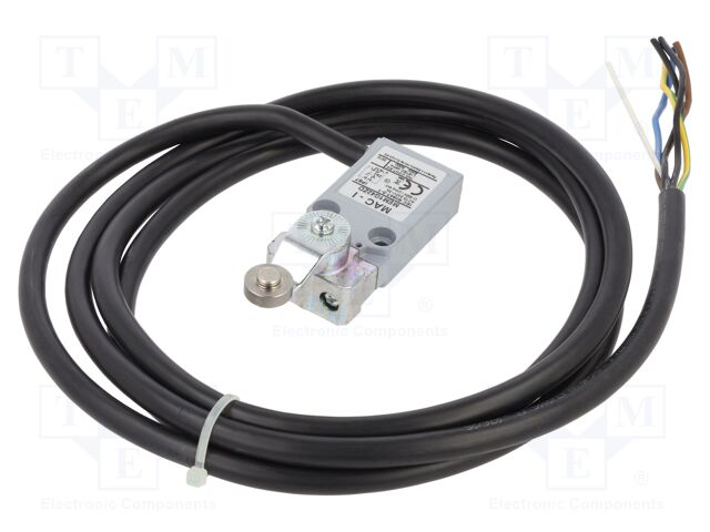 Limit switch; lever R 34mm, plastic roller Ø14mm; NO + NC; 5A
