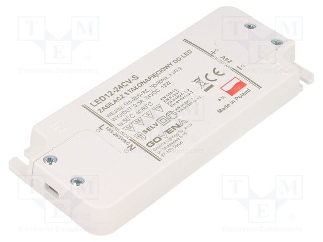 Power supply: switched-mode; LED; 12W; 24VDC; 0.5A; 185÷265VAC
