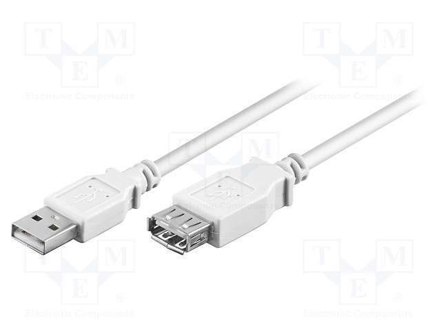 Cable; USB 2.0; USB A socket,USB A plug; 5m; white; Core: Cu