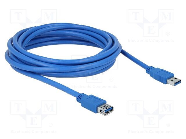 Cable; USB A socket,USB A plug; gold-plated; 5m; blue; Cu; 5Gbps
