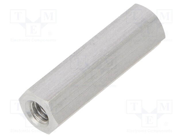 Screwed spacer sleeve; Int.thread: M4; 25mm; hexagonal; aluminium