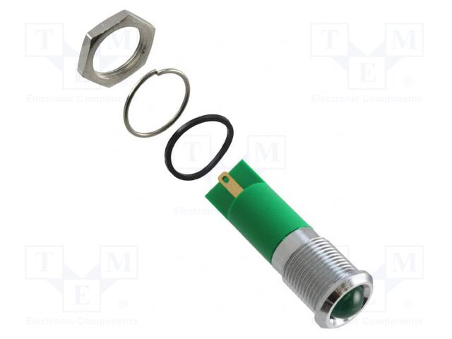Indicator: LED; prominent; green; Ø14mm; IP67; brass; ØLED: 10mm
