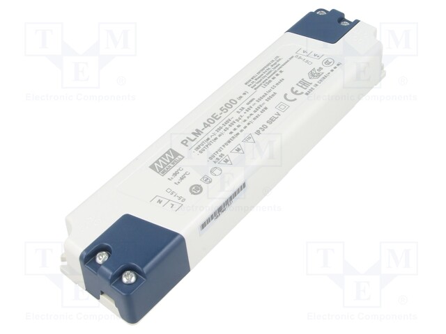 Power supply: switched-mode; LED; 40W; 40÷80VDC; 500mA; 180÷295VAC